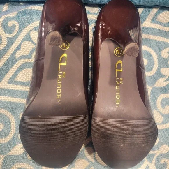 CL Laundry Brown Patent Peep Toe Stiletto Heels - Size 7 - Picture 3 of 7